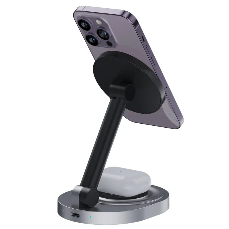 15W 2 in 1 Magnetic Wireless Charger Stand Foldable For iPhone 12 13 14 Mini Pro Max Apple Watch Airpods Fast Charging Station