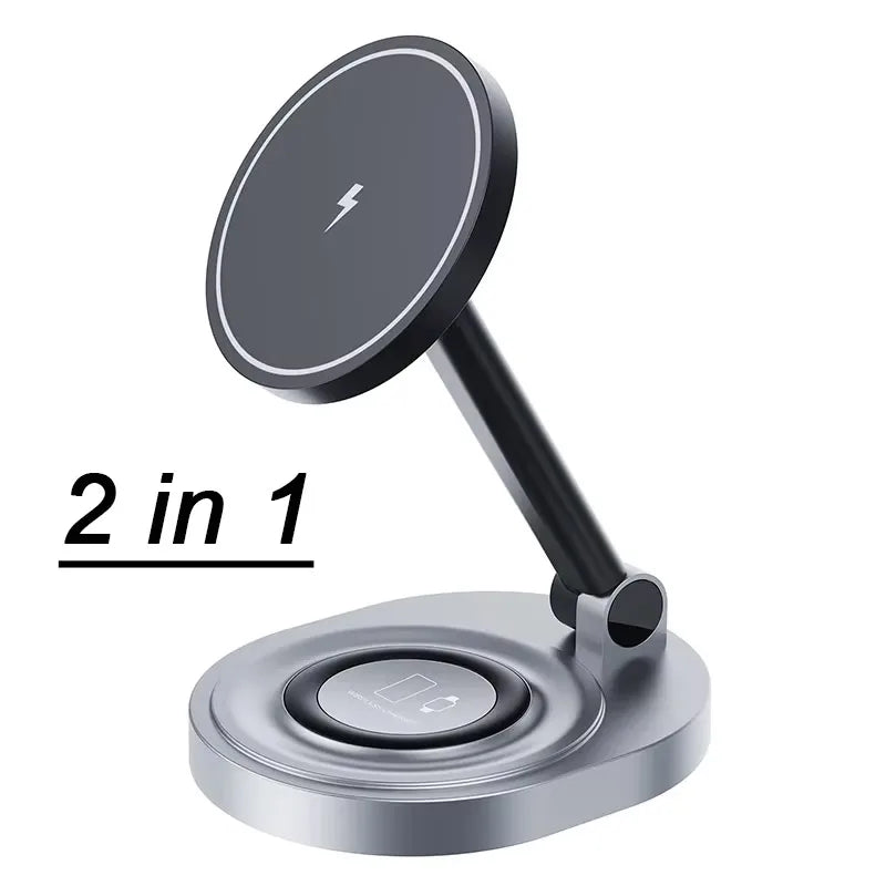 15W 2 in 1 Magnetic Wireless Charger Stand Foldable For iPhone 12 13 14 Mini Pro Max Apple Watch Airpods Fast Charging Station